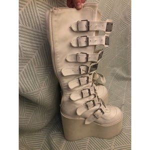 DEMONIA WHITE MORPHEUS PLATFORM BOOTS